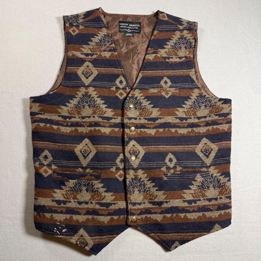 Cody James Southwestern Vest Mens Small Blue Brown Good